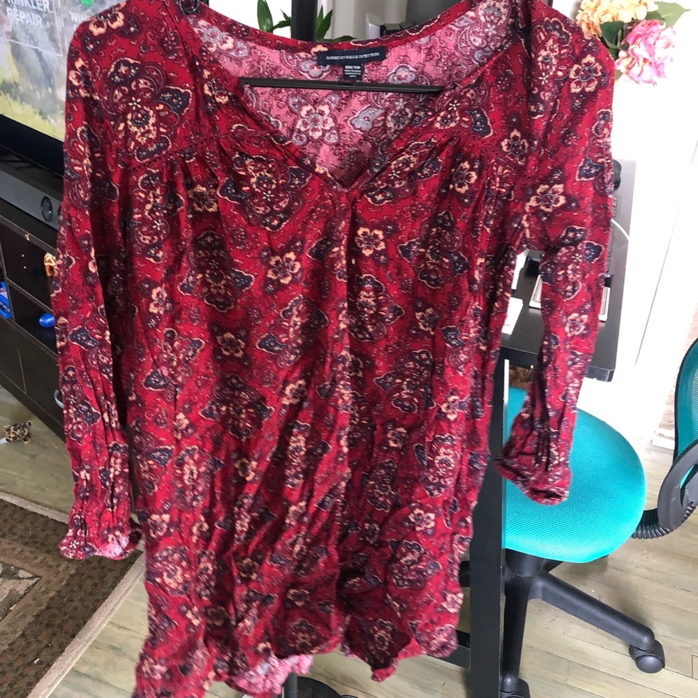 Red floral long sleeve dress